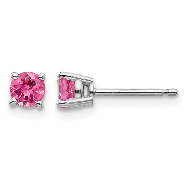 14k White Gold Pink Spinel Earrings, 4 x 4mm