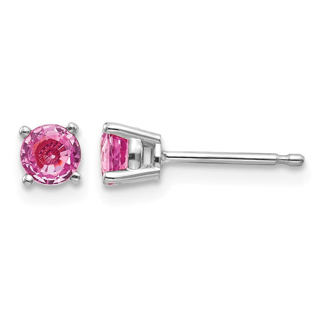 14k White Gold Pink Sapphire Earrings, 4 x 4mm