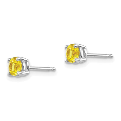 14K White Gold Yellow Sapphire Earrings, 4 x 4mm