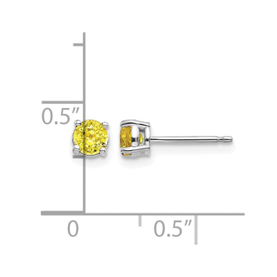 14K White Gold Yellow Sapphire Earrings, 4 x 4mm
