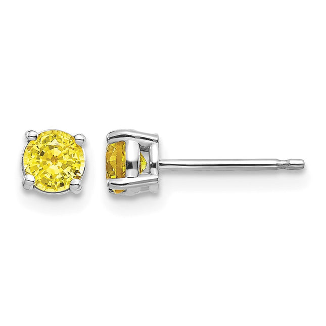 14k White Gold Yellow Sapphire Earrings, 4 x 4mm