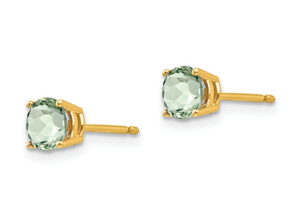 14k Round Checker-Cut Green Quartz Earrings, 6 x 6mm