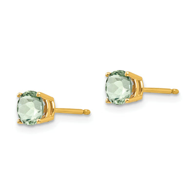 14K Round Checker-Cut Green Quartz Earrings, 6 x 6mm