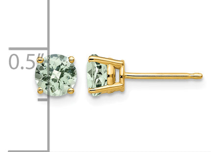 14k Round Checker-Cut Green Quartz Earrings, 6 x 6mm