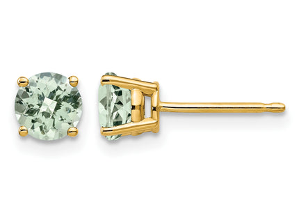 14k Round Checker-Cut Green Quartz Earrings, 6 x 6mm