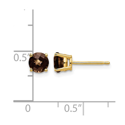 14K Round Checker-Cut Smoky Quartz Earrings, 6 x 6mm