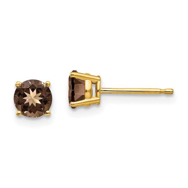 14k Round Smoky Quartz Earrings, 5 x 5mm