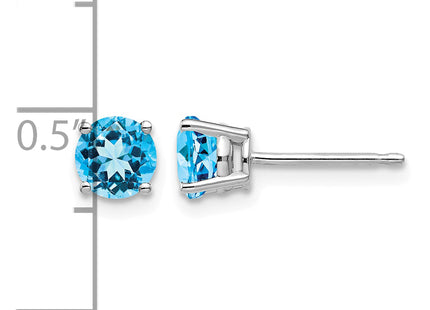14k White Gold Blue Topaz Earrings, 5 x 5mm