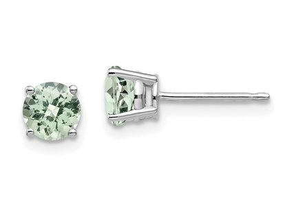14kw Round Checker-Cut Green Quartz Earrings (Style XE72WCG)
