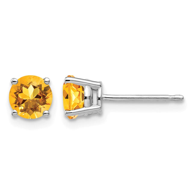 14k White Gold Citrine Earrings, 5 x 5mm
