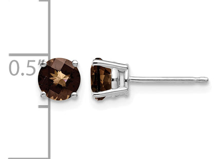 14kw Round Checker-Cut Smoky Quartz Earrings, 6 x 6mm
