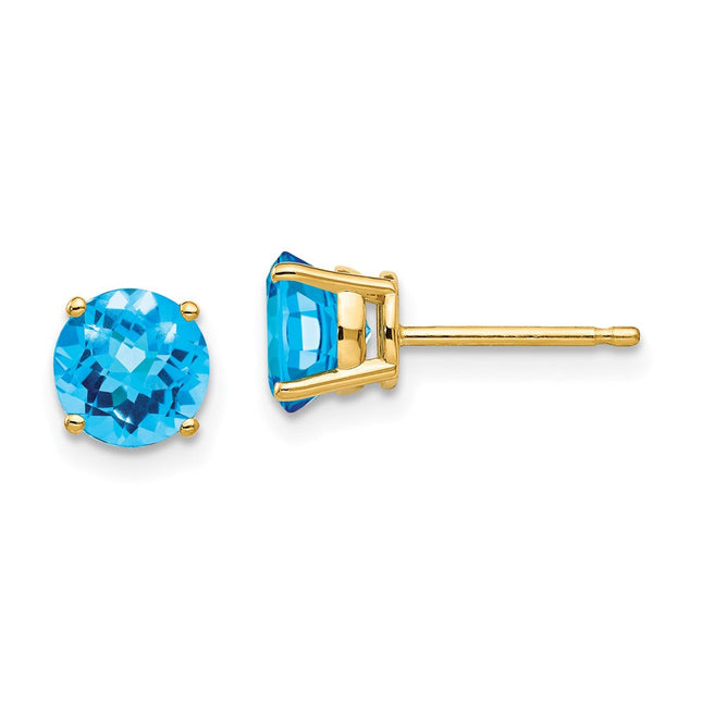 14k Blue Topaz Checker Earrings, 8 x 8mm