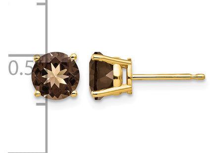 14k Round Smoky Quartz Earrings, 6 x 6mm