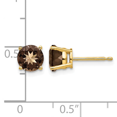 14K Round Smoky Quartz Earrings, 6 x 6mm