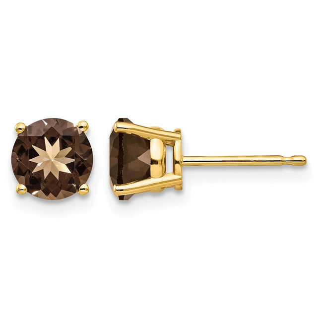 14k Round Smoky Quartz Earrings, 6 x 6mm