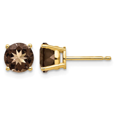 14K Round Smoky Quartz Earrings, 6 x 6mm
