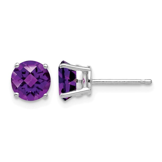 14k White Gold Amethyst Checker Earrings, 6 x 6mm