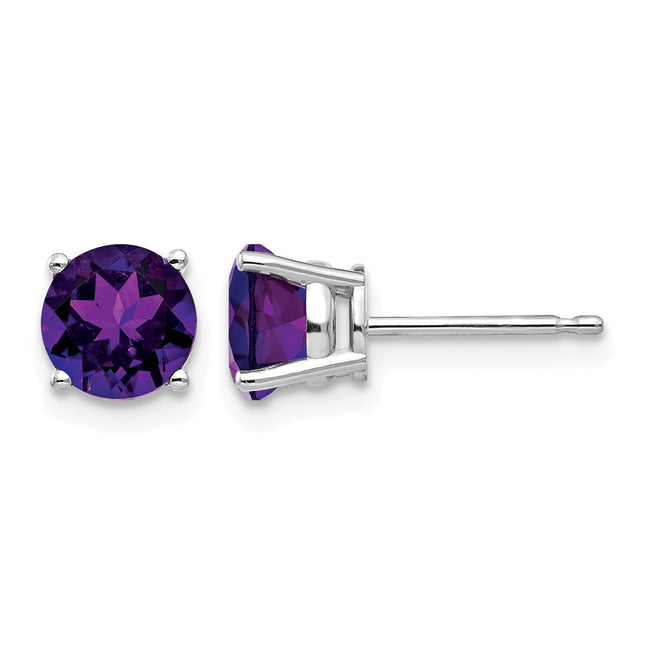 14k White Gold Amethyst Earrings, 6 x 6mm
