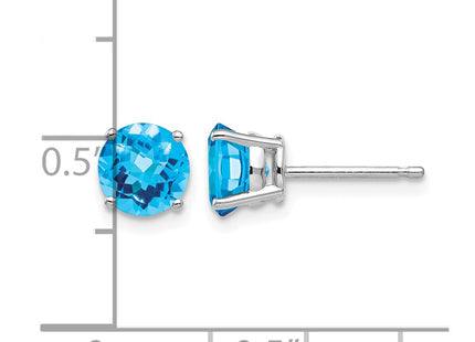 14K white gold blue topaz earrings, further view