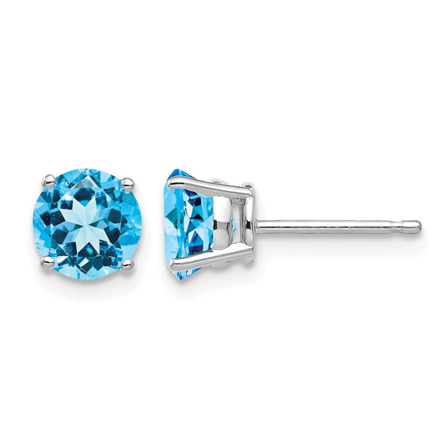 14k White Gold Blue Topaz Earrings, 6 x 6mm