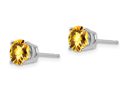 14k White Gold Citrine Checker Earrings, 6 x 6mm