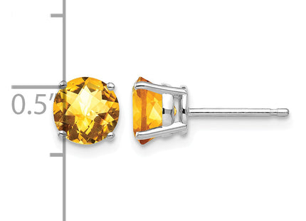 14k White Gold Citrine Checker Earrings, 6 x 6mm