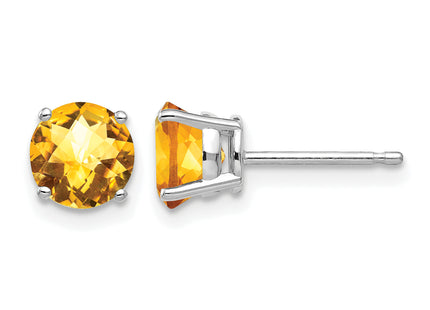 14k White Gold Citrine Checker Earrings, 6 x 6mm
