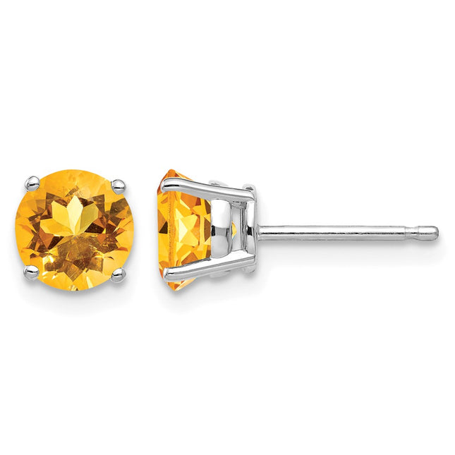 14k White Gold Citrine Earrings, 6 x 6mm