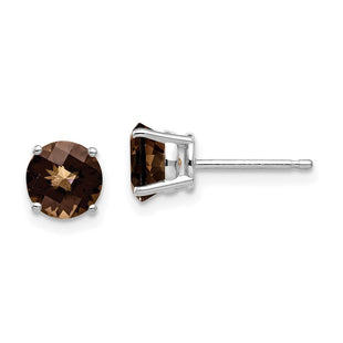 14kw Round Checker-Cut Smoky Quartz Earrings (Style XE73WCQ)