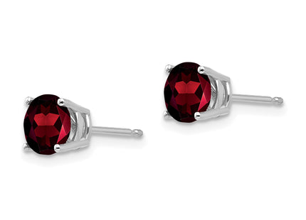 14k White Gold Garnet Earrings, 6 x 6mm