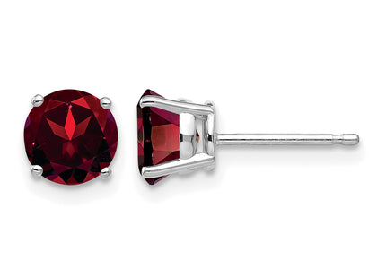 14k White Gold Garnet Earrings, 6 x 6mm