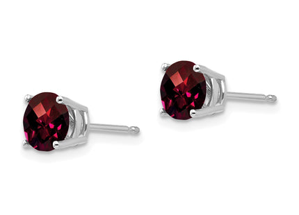 14k White Gold Garnet Checker Earrings, 6 x 6mm