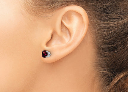 14k White Gold Garnet Checker Earrings, 6 x 6mm