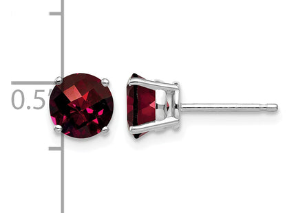 14k White Gold Garnet Checker Earrings, 6 x 6mm