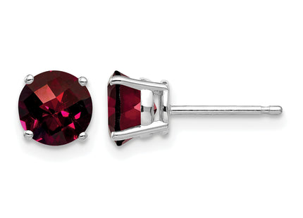 14k White Gold Garnet Checker Earrings, 6 x 6mm