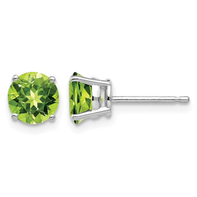 14k White Gold Peridot Earrings, 6 x 6mm