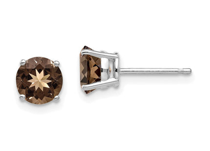 14kw Round Smoky Quartz Earrings (Style XE73WSQ)