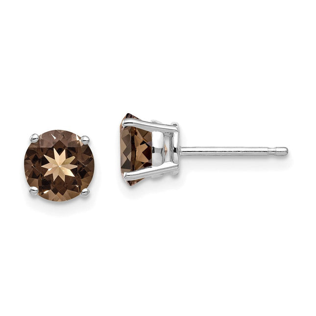 14kw Round Smoky Quartz Earrings, 7 x 7mm