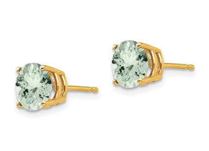 14k Round Green Quartz Earrings, 8 x 8mm