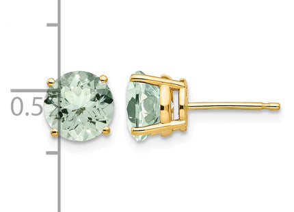 14k Round Green Quartz Earrings, 8 x 8mm