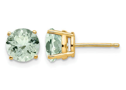 14k Round Green Quartz Earrings, 8 x 8mm