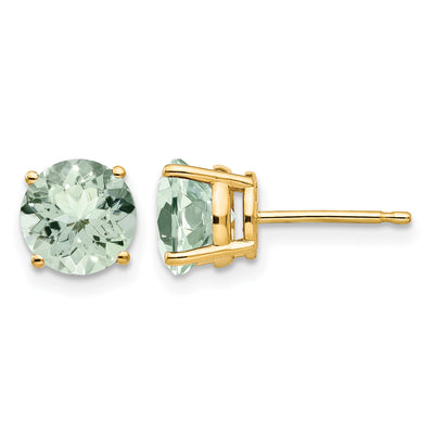 14K Round Green Quartz Earrings, 8 x 8mm