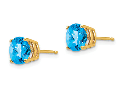 14k Blue Topaz Checker Earrings, 7 x 7mm
