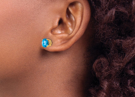 14k Blue Topaz Checker Earrings, 7 x 7mm