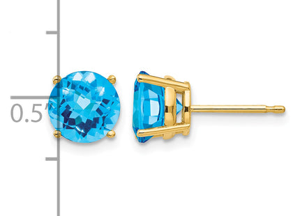 14k Blue Topaz Checker Earrings, 7 x 7mm