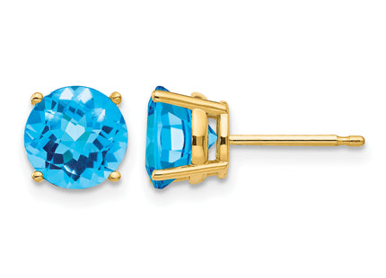 14k Blue Topaz Checker Earrings, 7 x 7mm