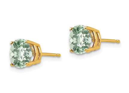 14k Round Checker-Cut Green Quartz Earrings (Style XE74CG)
