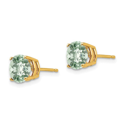 14K Round Checker-Cut Green Quartz Earrings, 8 x 8mm