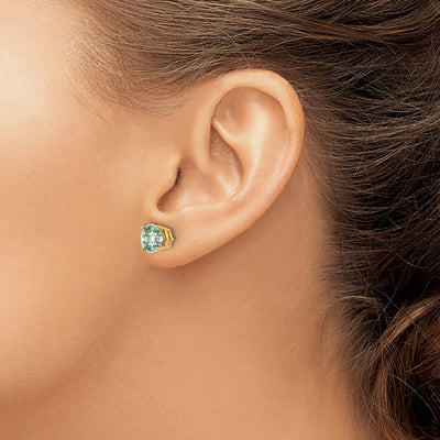 14K Round Checker-Cut Green Quartz Earrings, 8 x 8mm