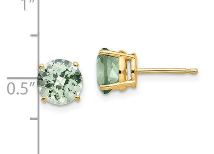 14k Round Checker-Cut Green Quartz Earrings (Style XE74CG)